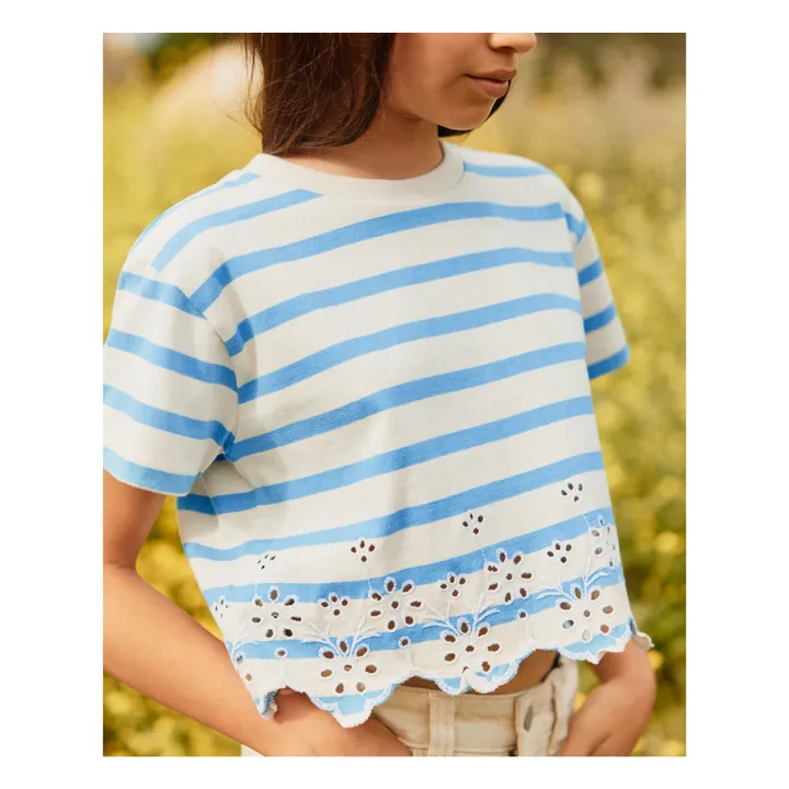 Camiseta de algodón orgánico a rayas Rosita | Azul Claro- Imagen del producto n°1