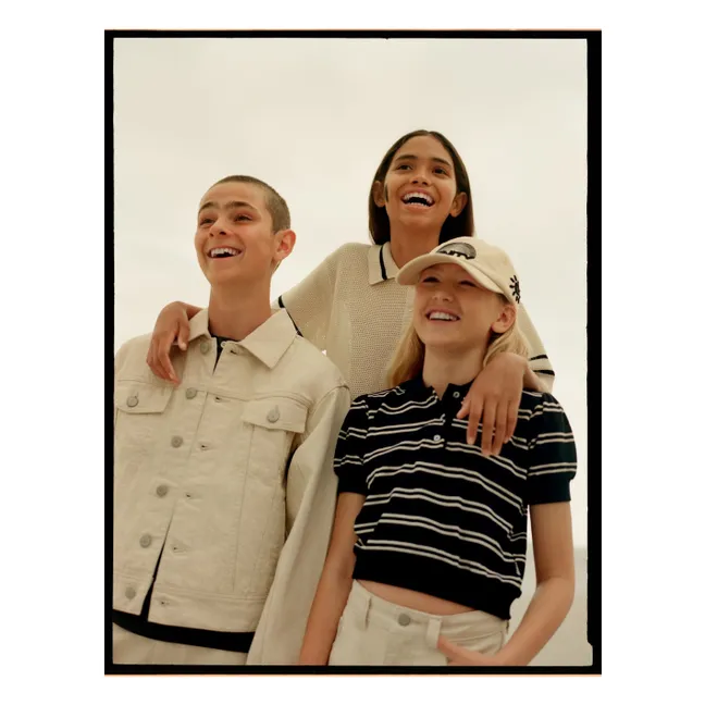 Raki Striped Organic Cotton Polo Shirt | Black