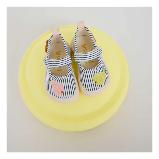 Chaussons Scratchs Rayés Poire | Bleu marine