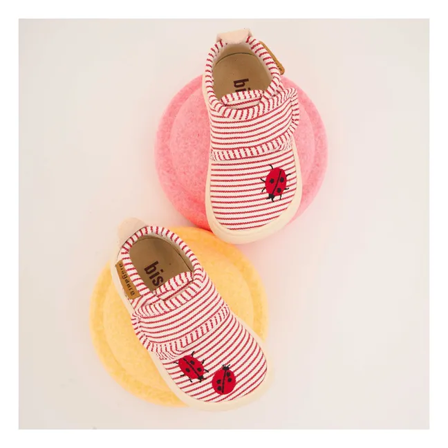 Chaussons Scratchs Rayés Coccinelles | Rouge