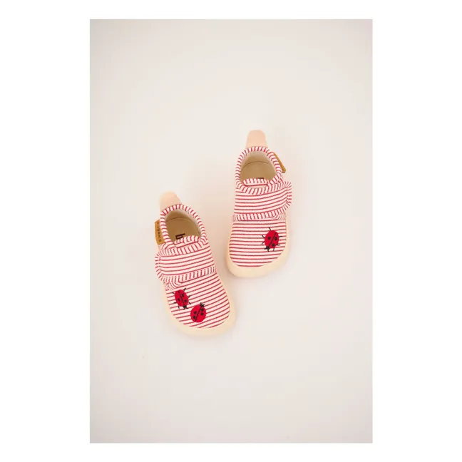 Chaussons Scratchs Rayés Coccinelles | Rouge