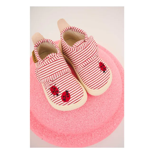 Chaussons Scratchs Rayés Coccinelles | Rouge