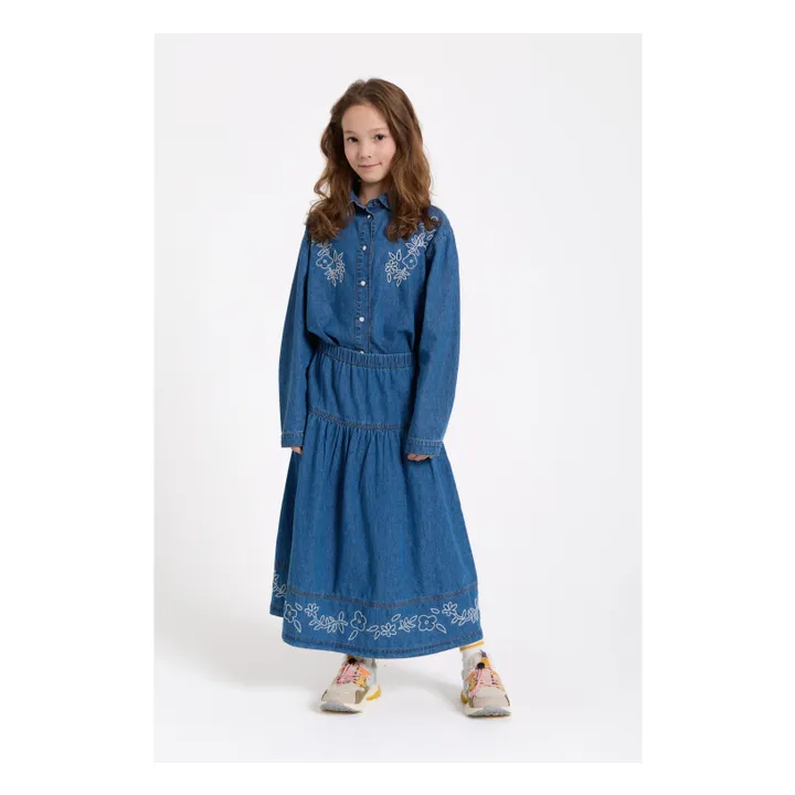 Jupe Brodée Cally | Bleu jean- Image produit n°1
