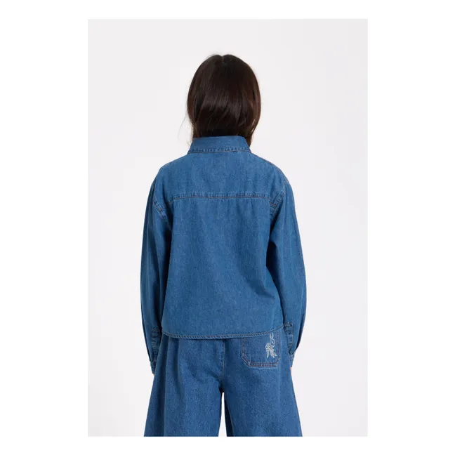 Chemise Courte Brodée Clara | Bleu jean