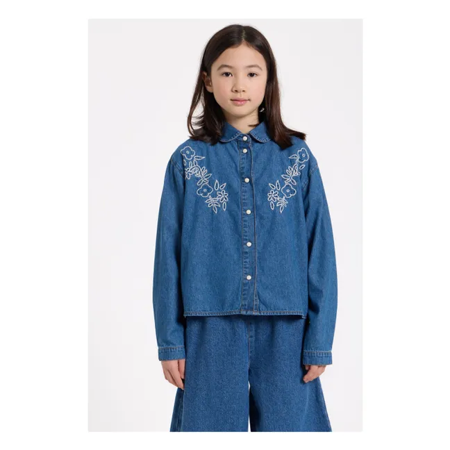 Clara Embroidered Short Shirt | Denim blue
