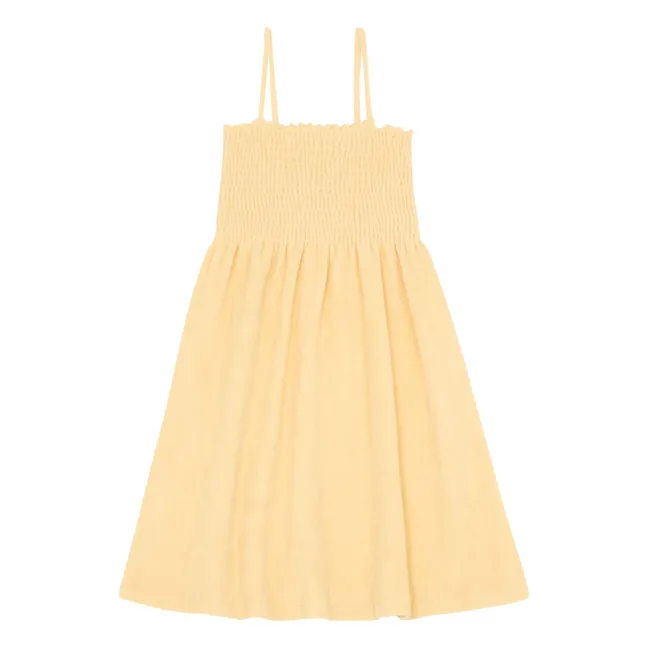 Vestido corto de rizo orgánico | Amarillo palo