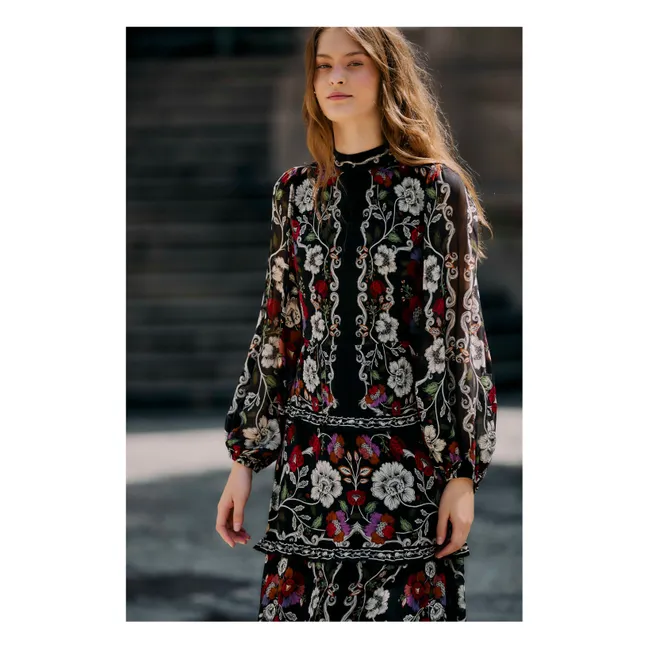 Kleid Rococo Flowers | Schwarz