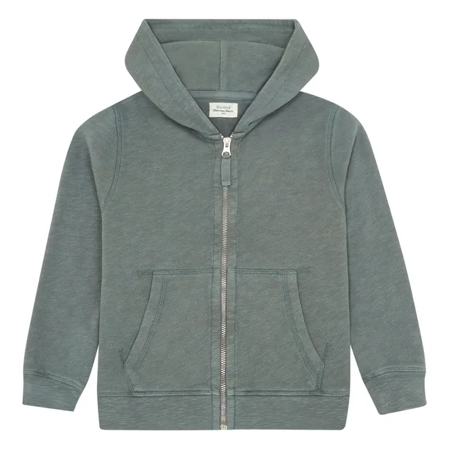 Towelling hoodie with zip | Olive green