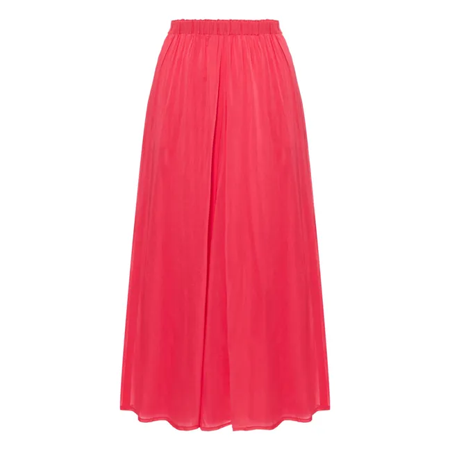 Elasticated Cotton and Silk Veil Skirt | Pink