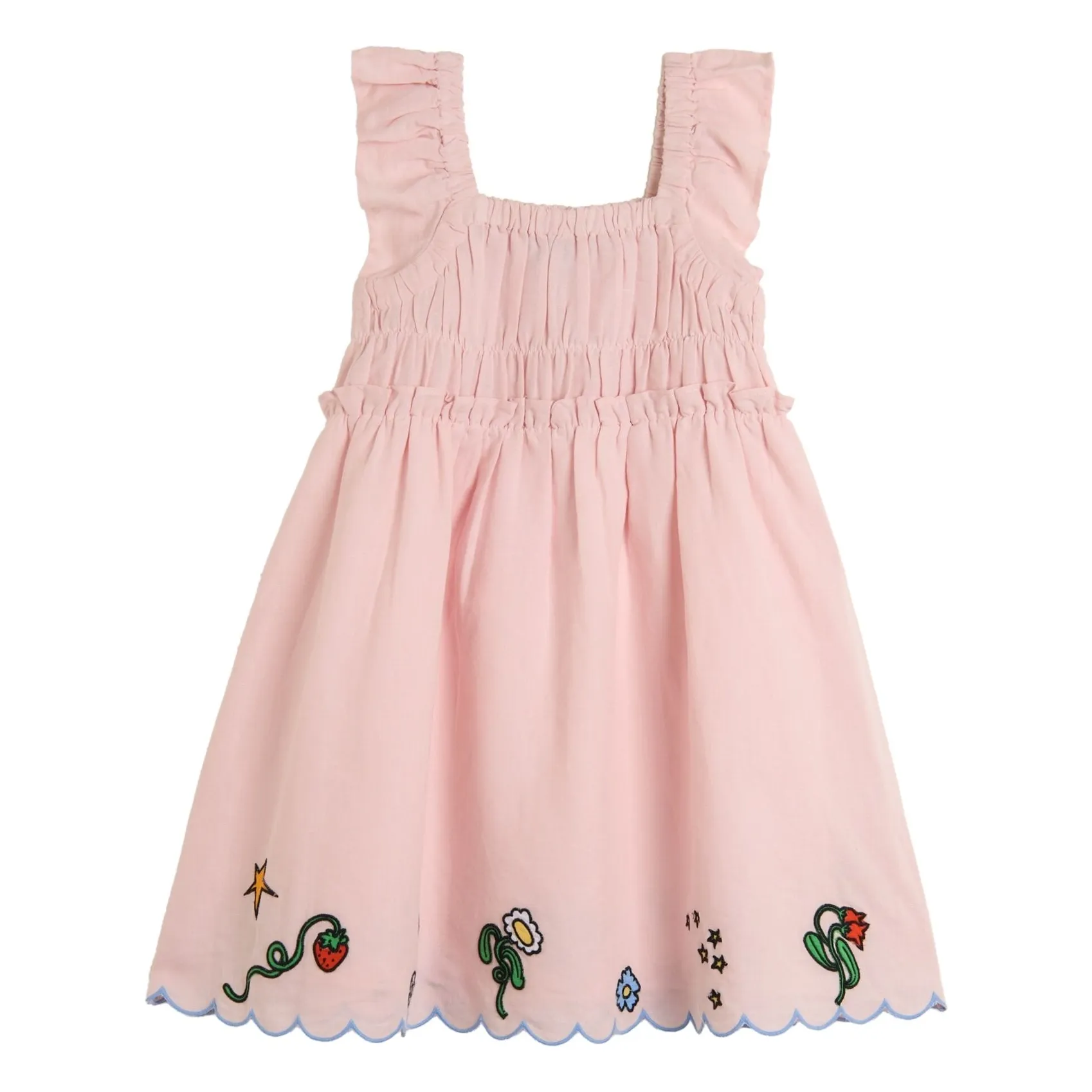 Stella Mccartney Kids Pink Organic Linen And Cotton Gathered Dress