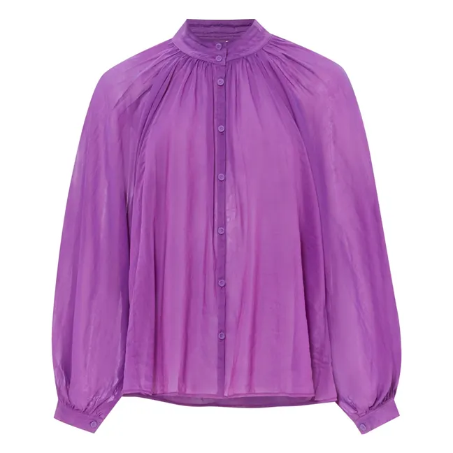  Bohémienne-Bluse aus Baumwoll-Seiden-Voile | Violett