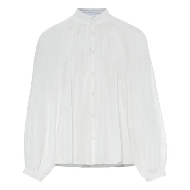 Bohémienne-Bluse aus Baumwoll-Seiden-Voile | Weiß