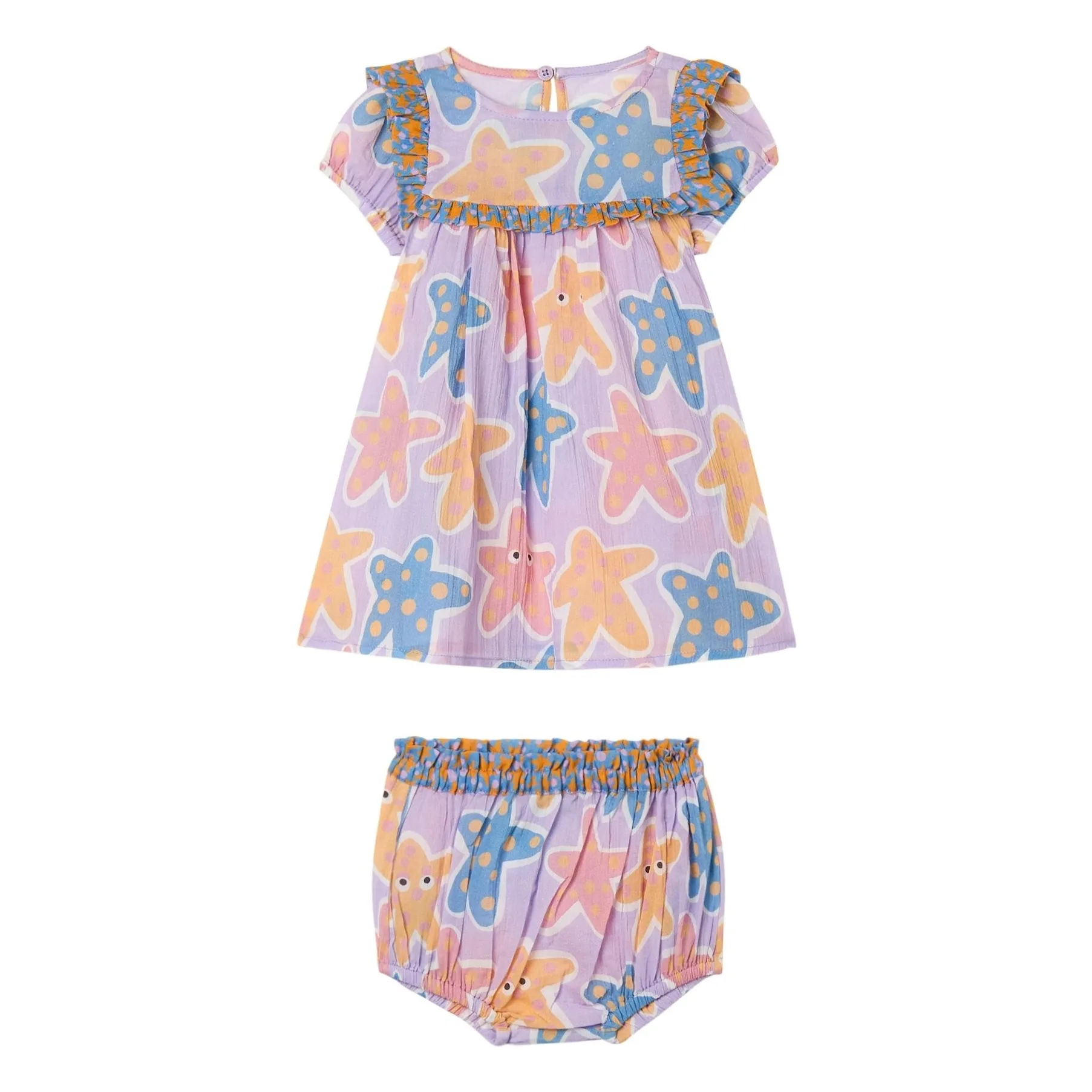 Stella Mccartney Kids Mauve Etoiles De Mer Organic Cotton Dress And Bloomer Set