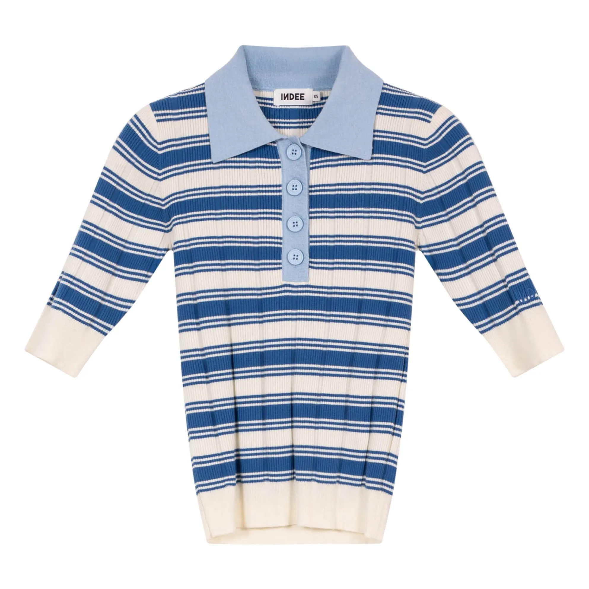 Indee Blue Verona Ribbed Striped Polo