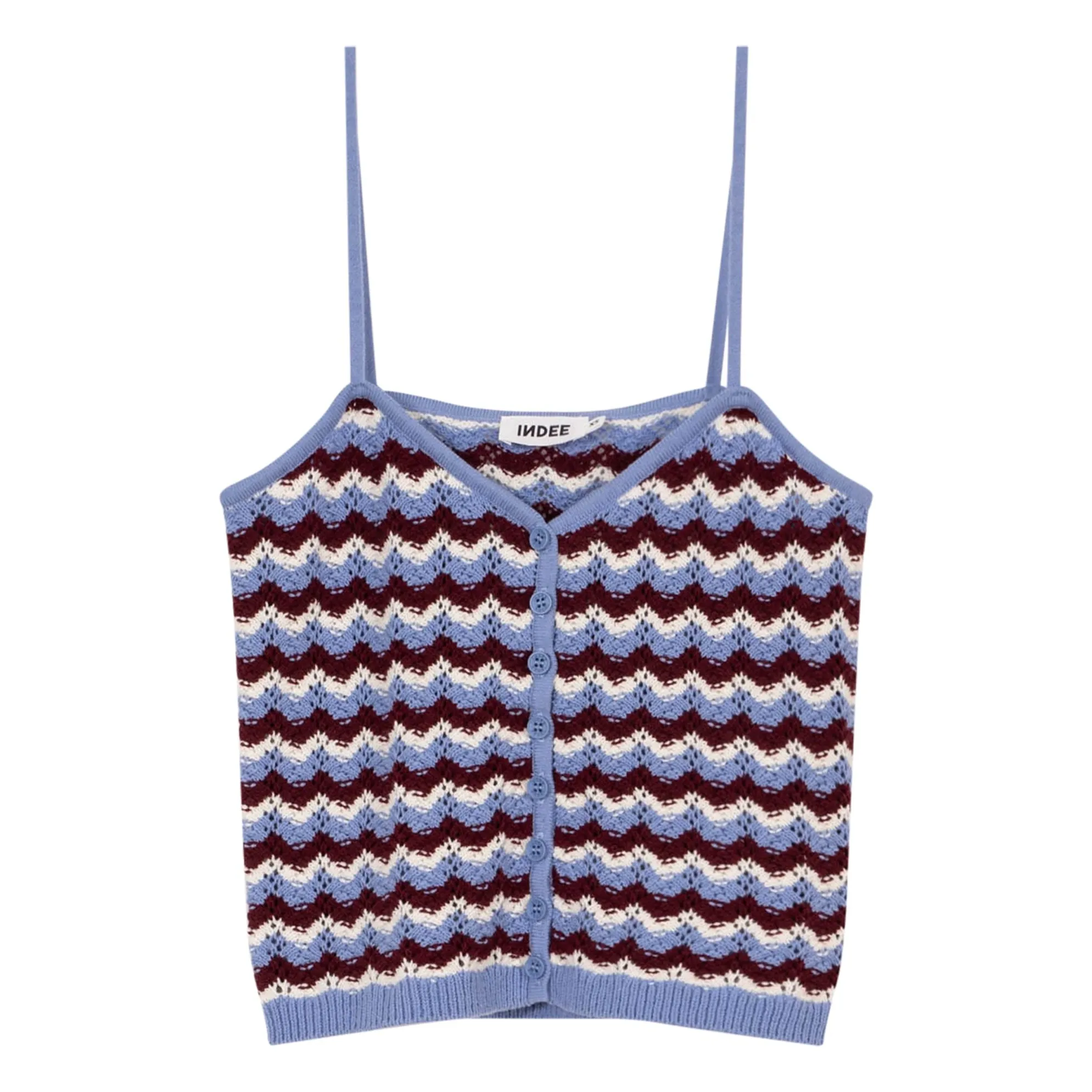 Indee Blue Striped Velvet Crochet Top