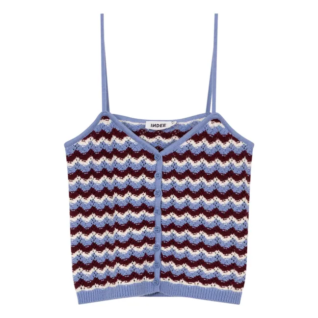 Top de ganchillo de terciopelo a rayas | Azul