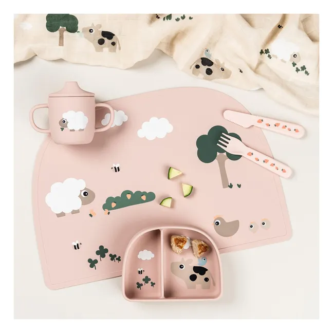 Bol compartimenté avec ventouse Tiny Farm | Rose