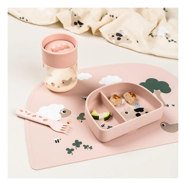 Compartmented bowl with suction cup Tiny Farm | Pink