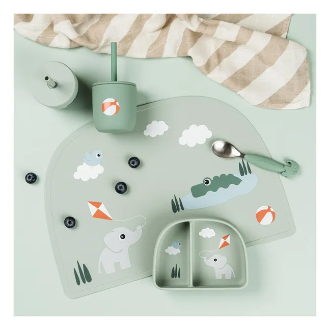 Compartmented bowl with suction cup Playground | Green