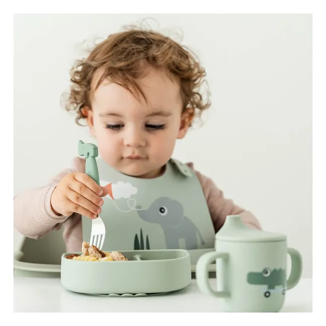 Compartmented bowl with suction cup Playground | Green