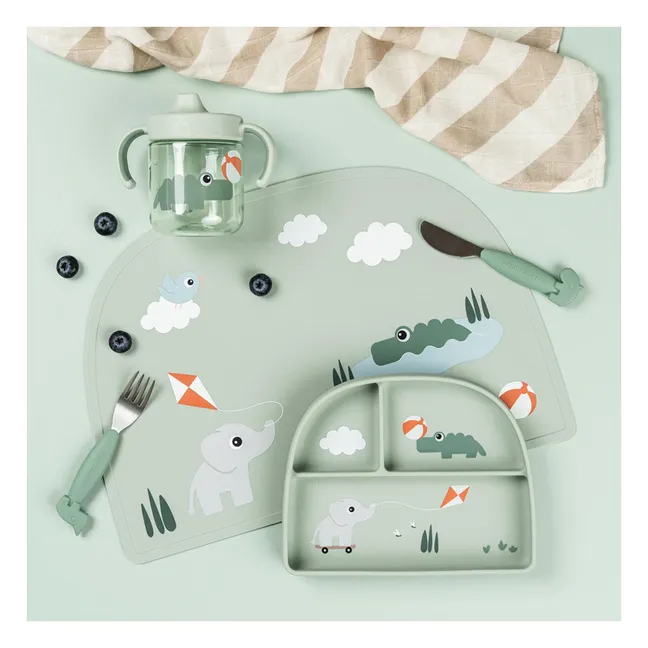 Assiette compartimentée avec ventouse Playground | Vert