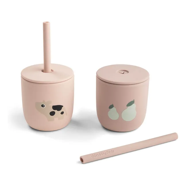 Gobelets avec paille Tiny Farm - Set de 2 | Rose