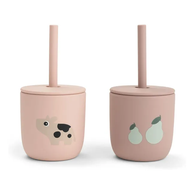 Tiny Farm cups with straw - Set of 2 | Pink