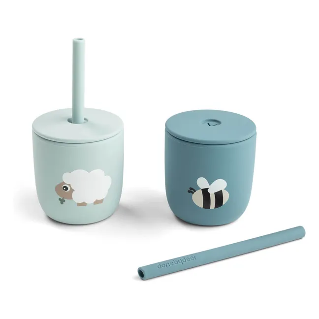 Tazas Tiny Farm con pajita - Lote de 2 | Azul