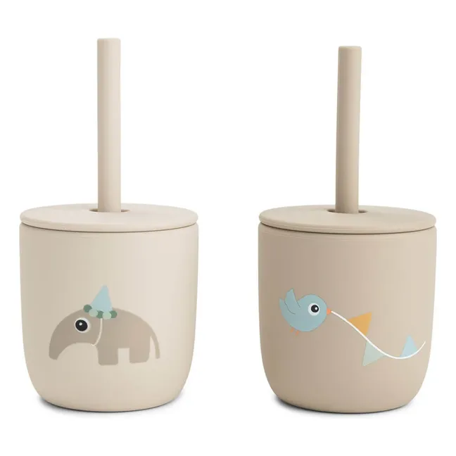 Gobelets avec paille Celebration - Set de 2 | Sable