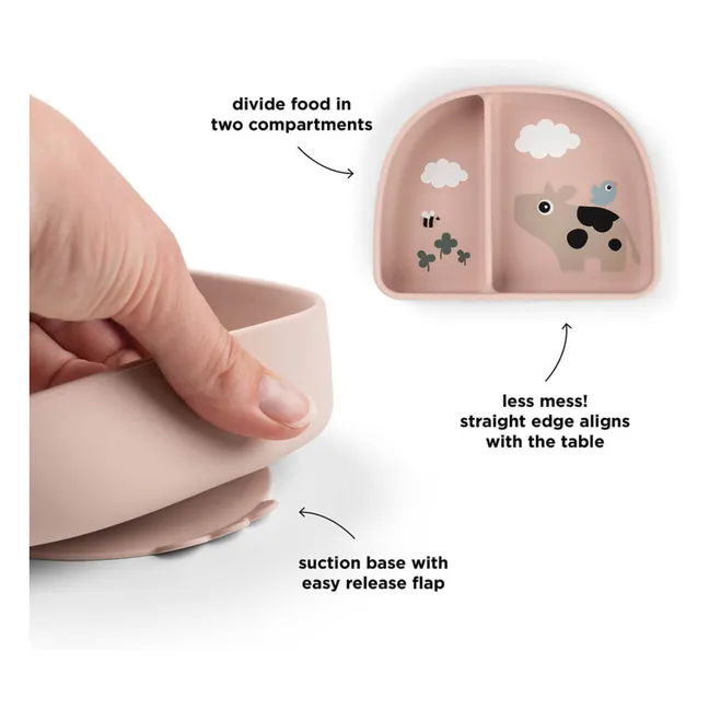 Compartmented bowl with suction cup Tiny Farm | Pink