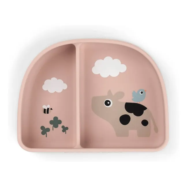 Compartmented bowl with suction cup Tiny Farm | Pink