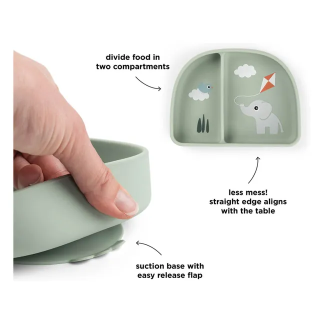 Compartmented bowl with suction cup Playground | Green