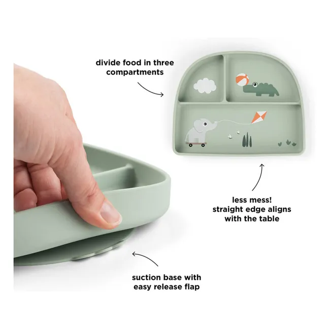 Playground compartmentalized plate with suction cup | Green