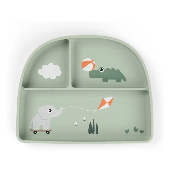 Assiette compartimentée avec ventouse Playground | Vert