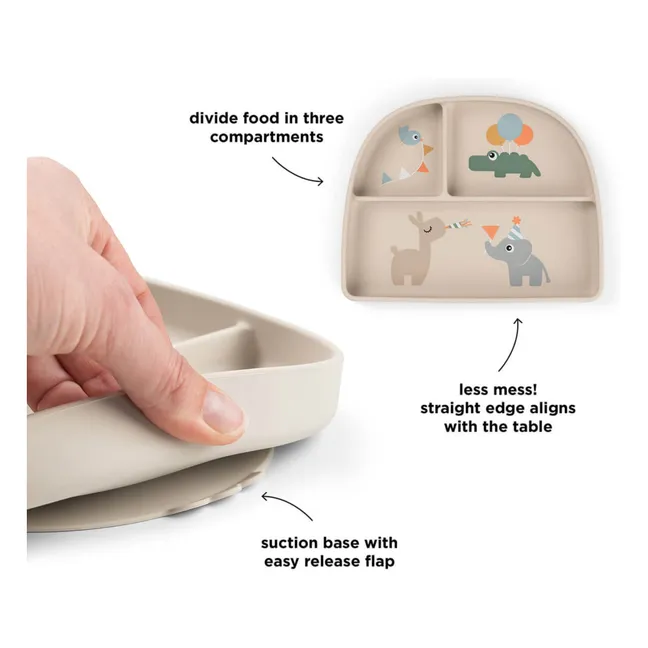 Celebration compartmentalized plate with suction cup | Sand