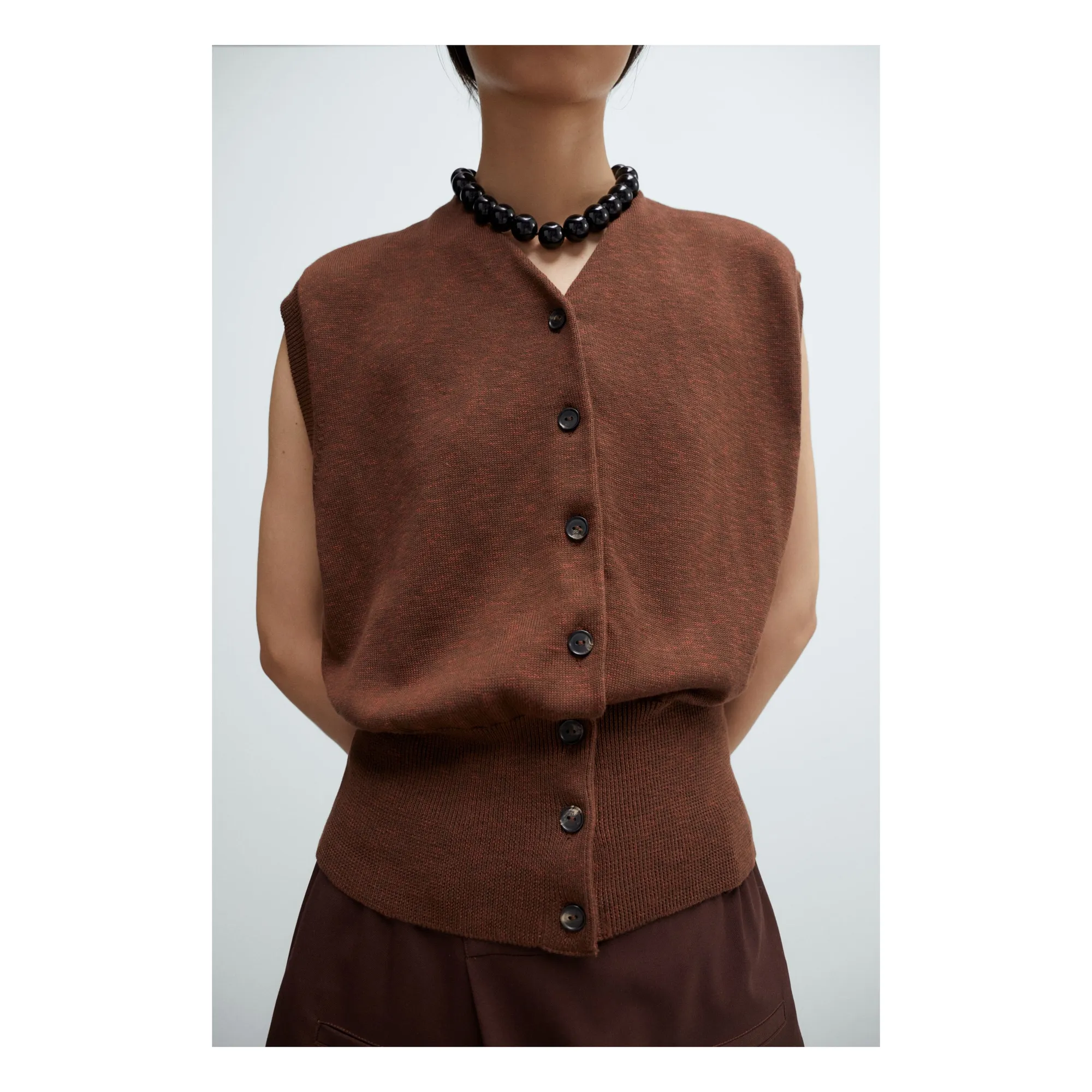 Gilet Sans Manches Coton | Marron- Image produit n°1