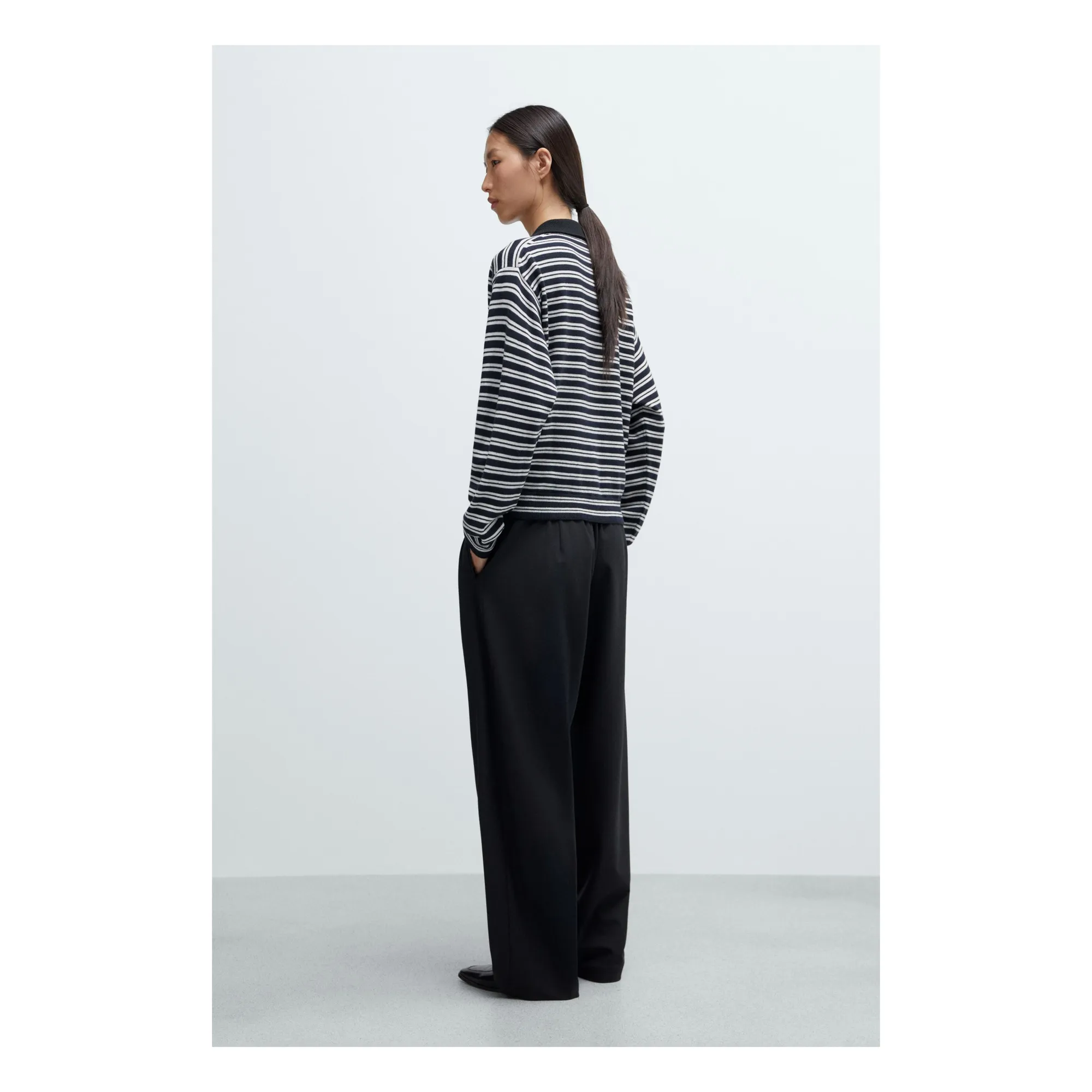 Polo Rayures Laine Mérinos | Bleu marine- Image produit n°3