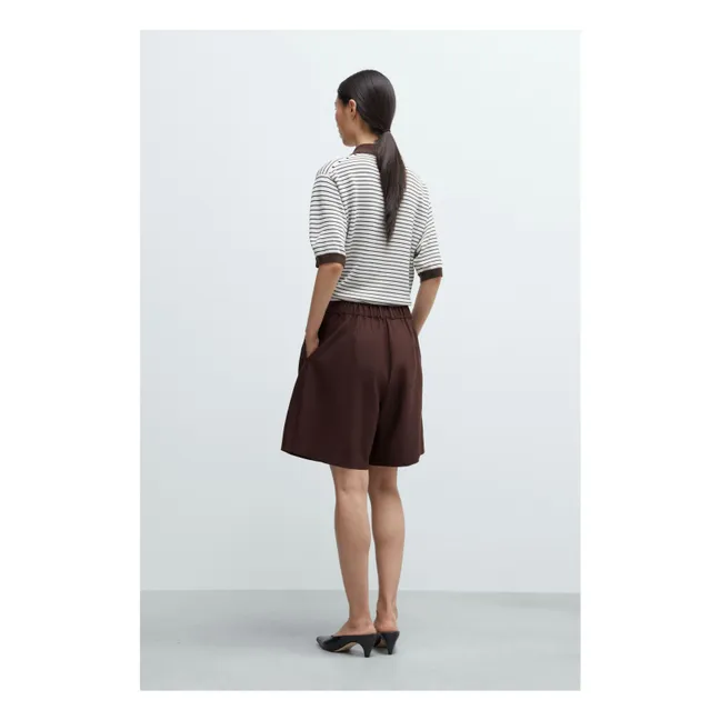 Striped Merino Wool Polo Shirt | Brown