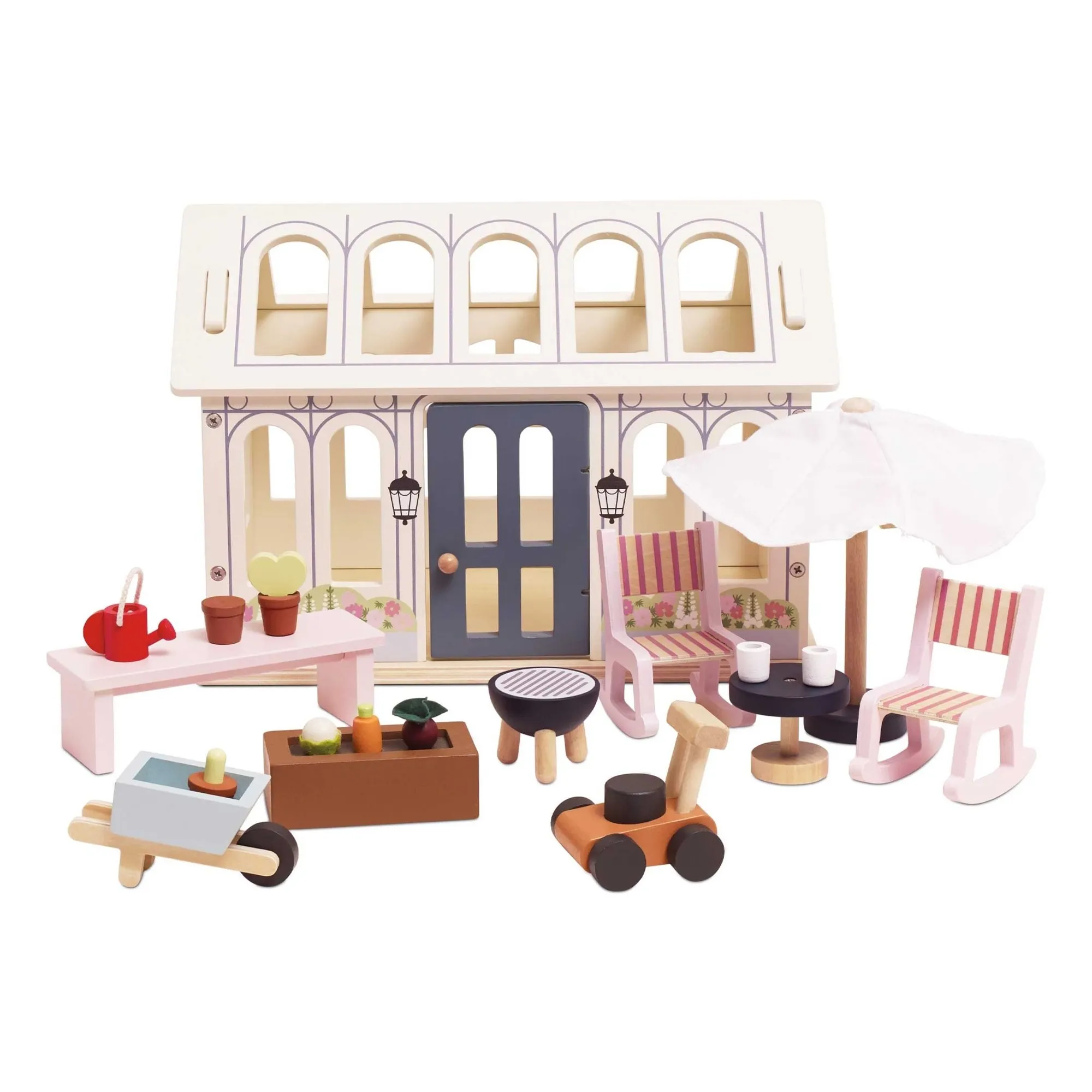 Le Toy Van Pale Pink Veranda And Vegetable Garden For A Doll's House