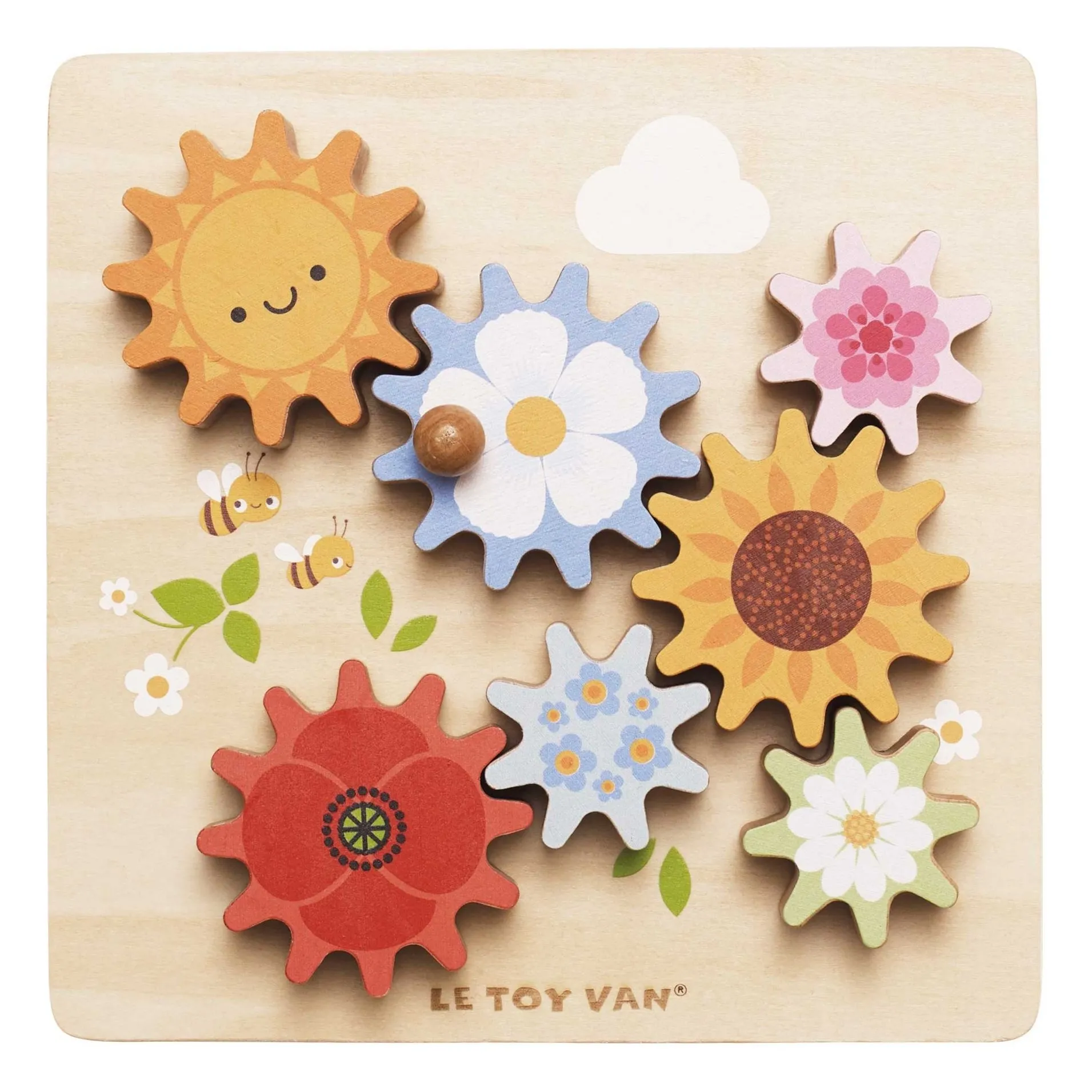 Le Toy Van Multicoloured Wooden Gears Bees And Flowers