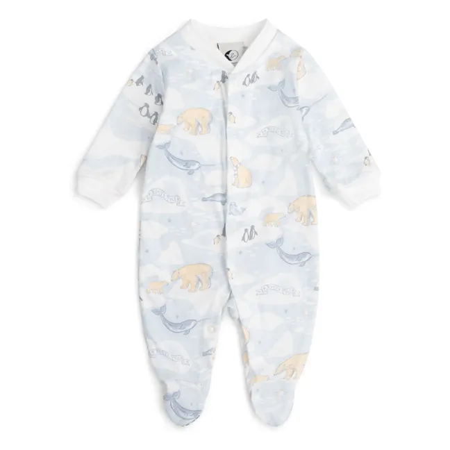 Pyjama avec pieds Ski Coton Bio | Bleu