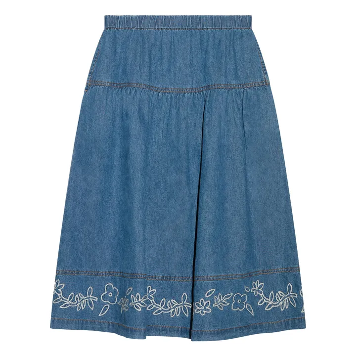 Jupe Brodée Cally | Bleu jean- Image produit n°0