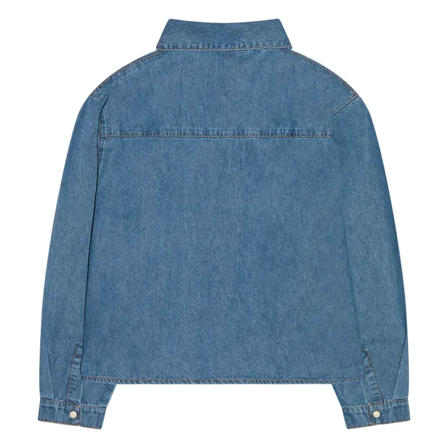 Chemise Courte Brodée Clara | Bleu jean