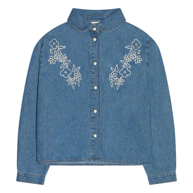 Chemise Courte Brodée Clara | Bleu jean