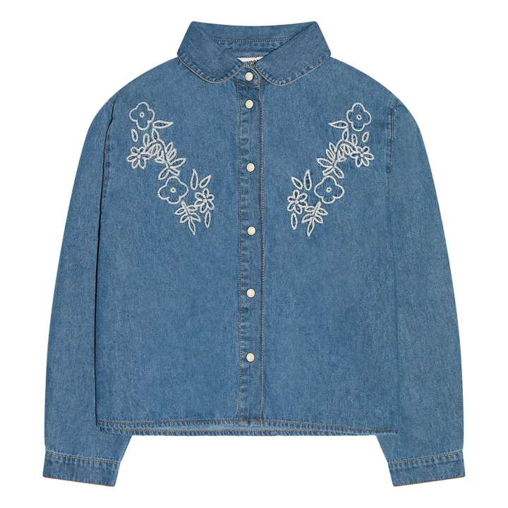 Chemise Courte Brodée Clara | Bleu jean- Image produit n°0