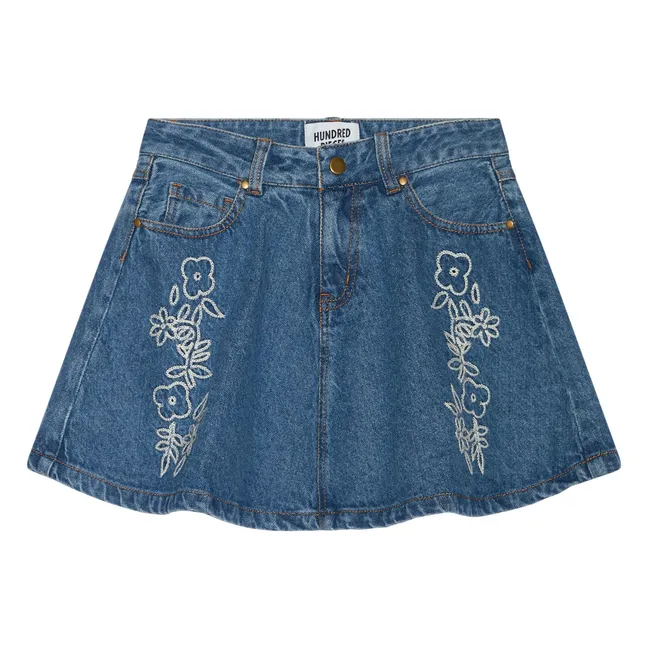 Jupe Denim Brodée Janis | Bleu jean
