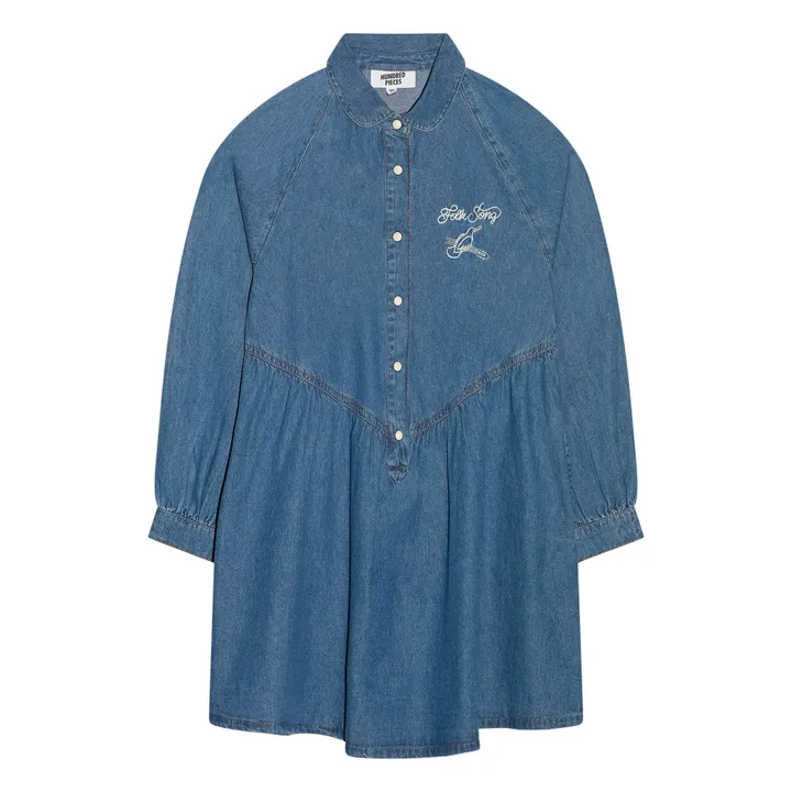 Robe Denim Brodée Shirley | Bleu jean- Image produit n°0