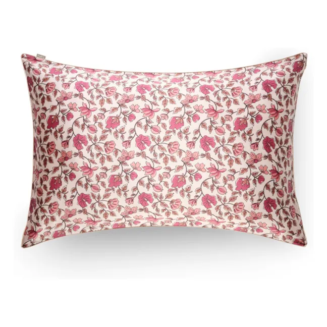 Funda de almohada de seda de morera con estampado floral  | Rosa