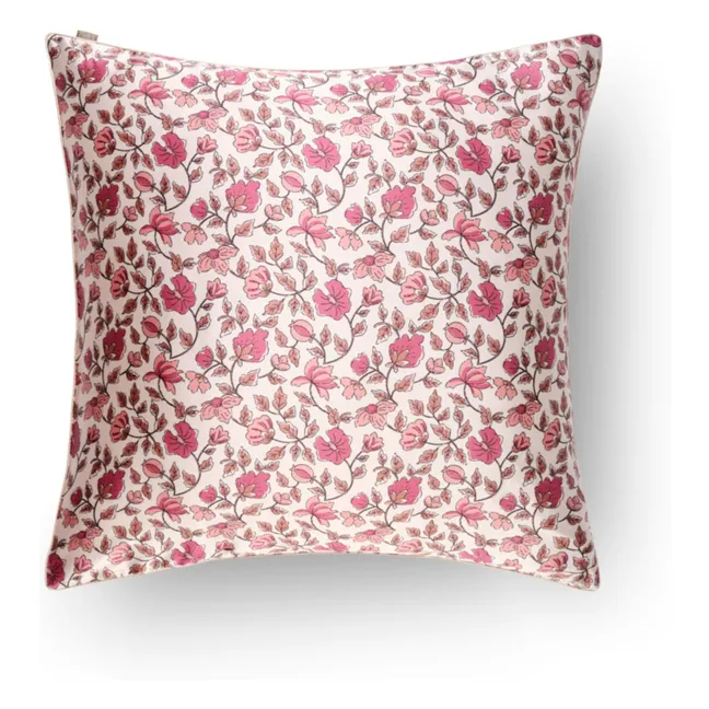 Flower-printed mulberry silk pillowcase  | Pink