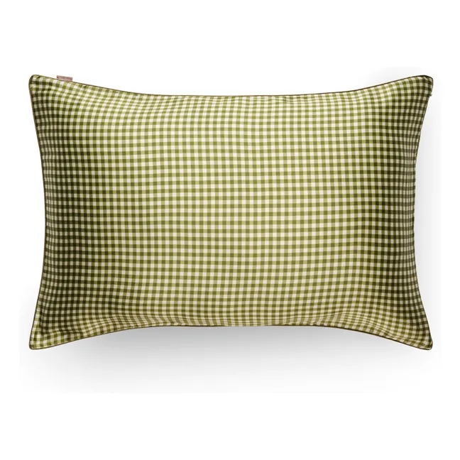 Funda de almohada de seda de morera estampada Vichy   | Kaki